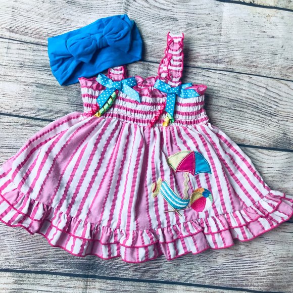 Good Lad Other - Baby Girl sz 9m Goodlad Beach Print Dress +NWT Bow